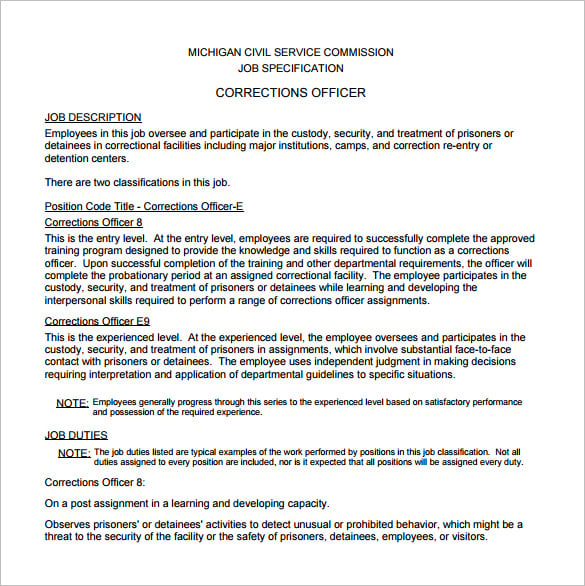 frderal correction officer job description pdf free download