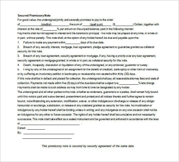 bank secured promissory note template word doc