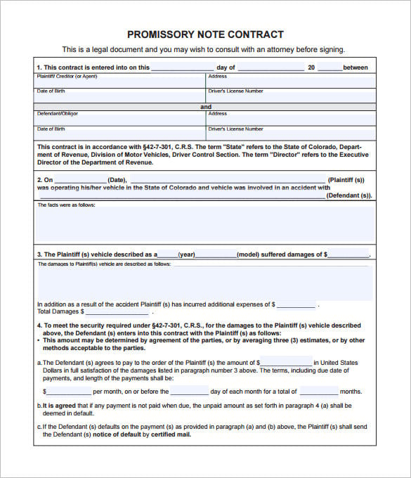 free promissory note contract for vehicle pdf format