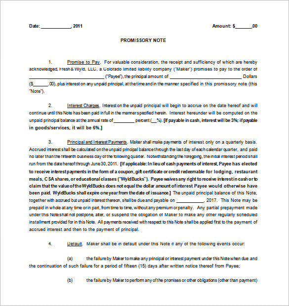 free download colorado promissory note template word doc
