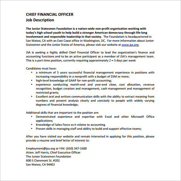 10+ Chief Financial Officer Job Description Templates ...