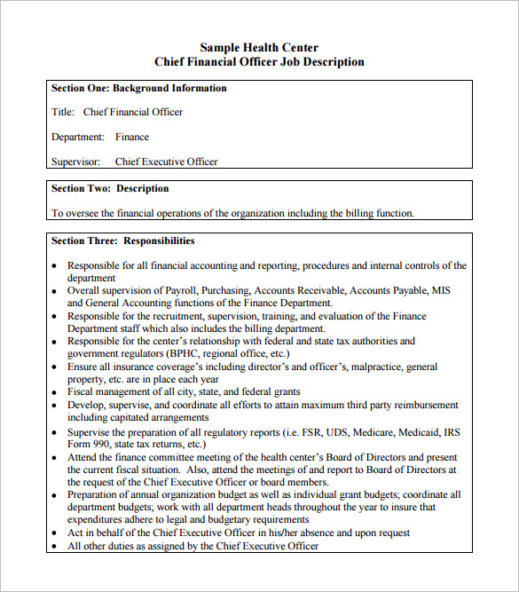 10+ Chief Financial Officer Job Description Templates ...