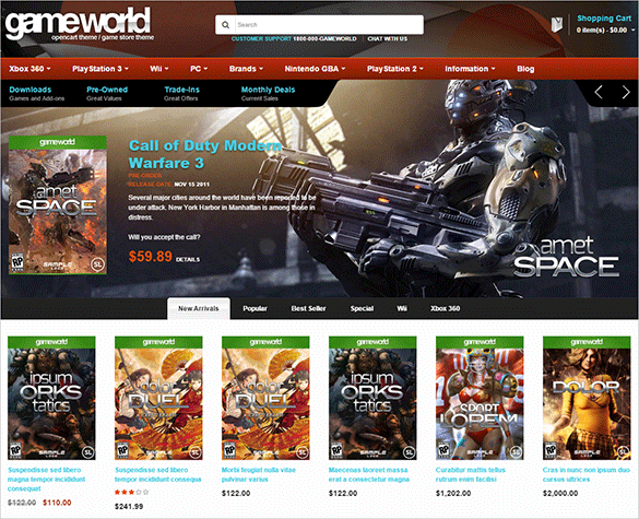 game world gaming opencart template