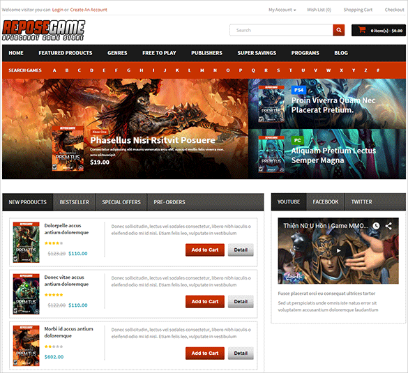 responsive gaming store bootstrap theme