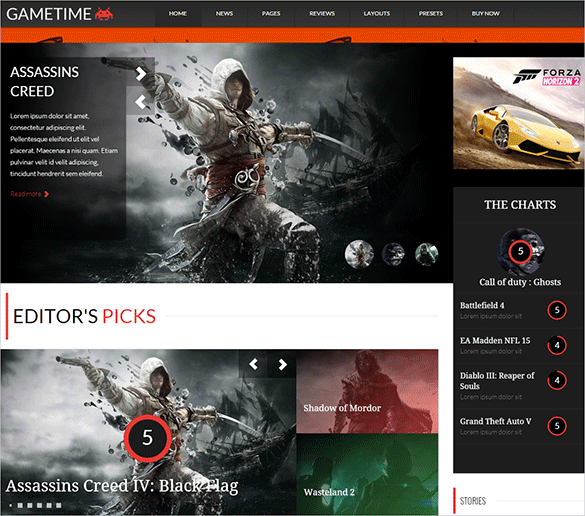 gametime gaming bootstrap template