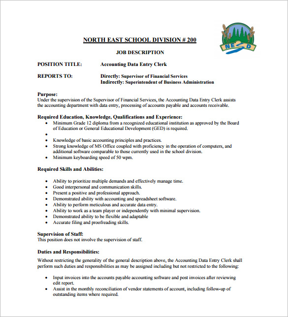 Data Entry Job Description Template 9+ Free Word, PDF Format Download
