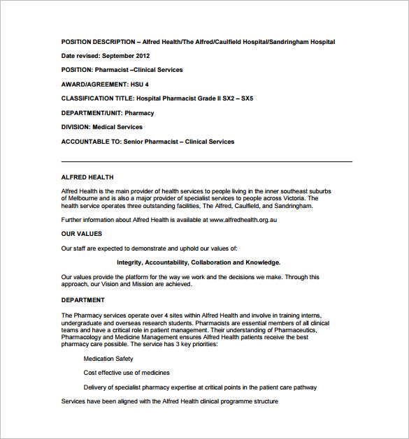 8 Pharmacist Job Description Templates Free Sample Example Format 