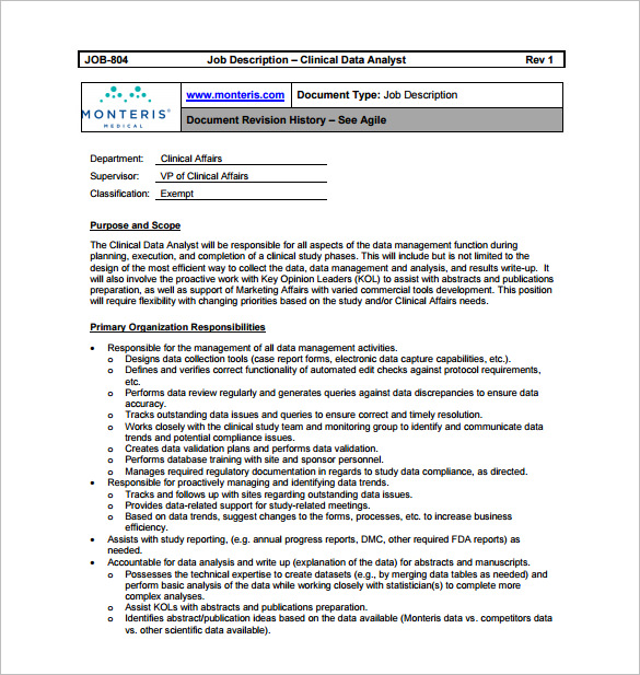 Data Analyst Job Description Template 9 Free Word PDF Format Download 