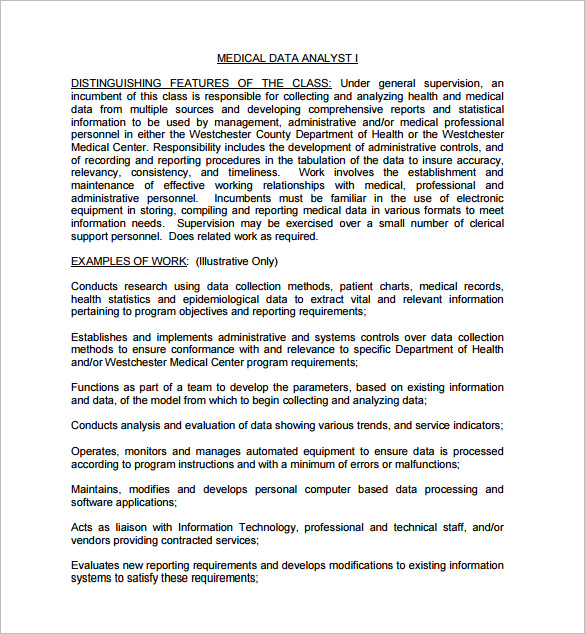 data analyst job description for medical field free pdf template