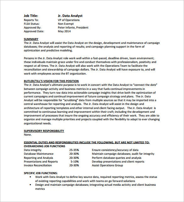 junior data analyst job description free pdf template