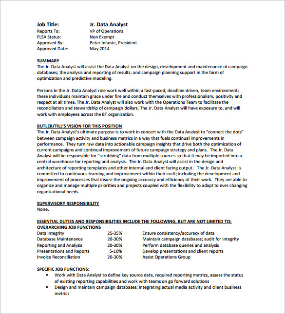 Data Analyst Job Description Template - 9+ Free Word, PDF ...