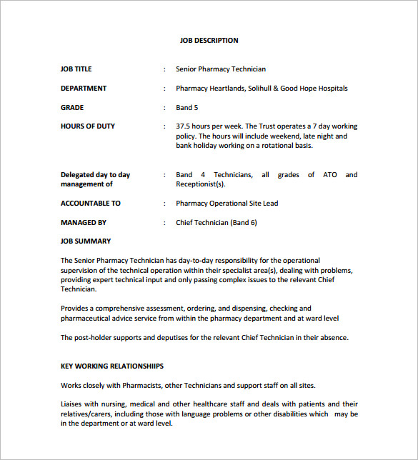 9+ Pharmacy Technician Job Description Templates Free Sample, Example, Format Download!