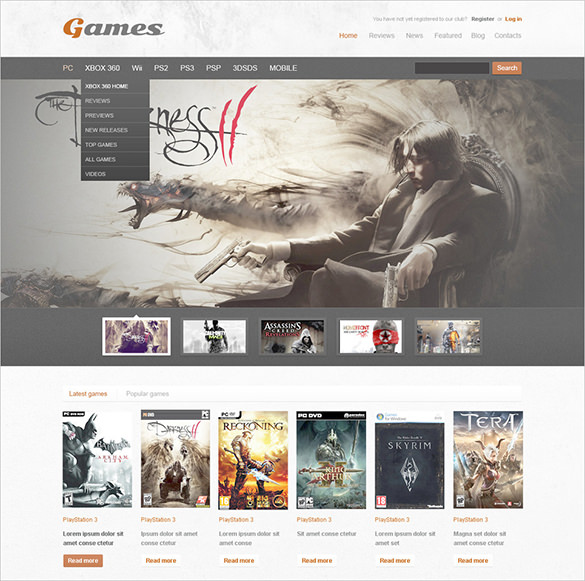 Gaming Website Template, Free PSD Template