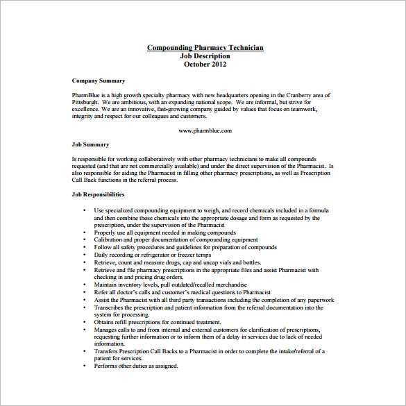 9+ Pharmacy Technician Job Description Templates Free Sample, Example, Format Download!