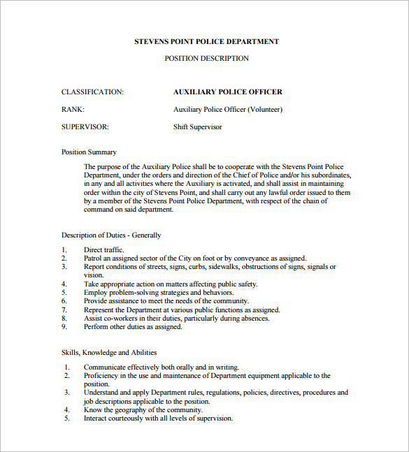 Police Officer Job Description Template 8 Free Word PDF Format 