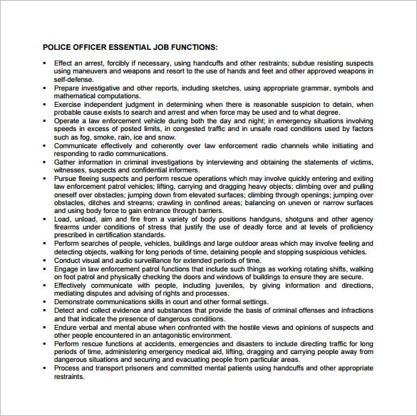 lateral ploice officer job description free pdf template