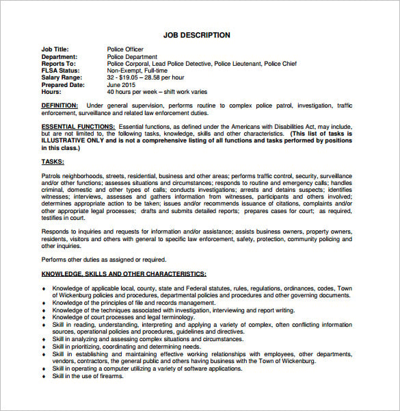 k9 police officer job description free pdf template download