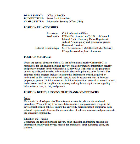 information security officer job description free pdf template