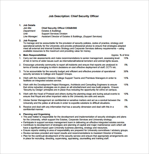 Chief Security Officer Job Description PDF Free Download 