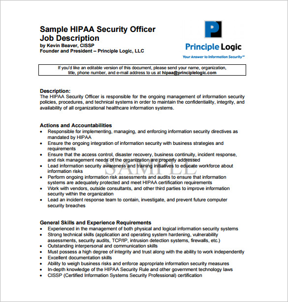 Security Officer Job Description Template 12+ Free Word, PDF Format