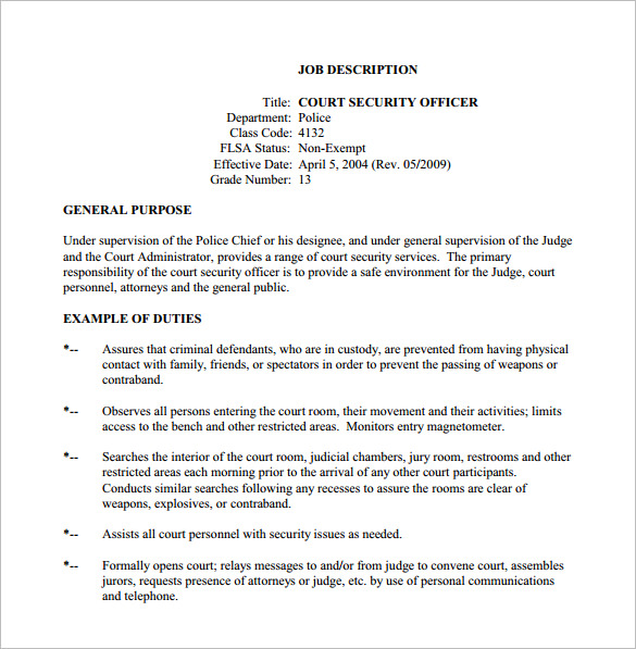 security officer job description for court free pdf download