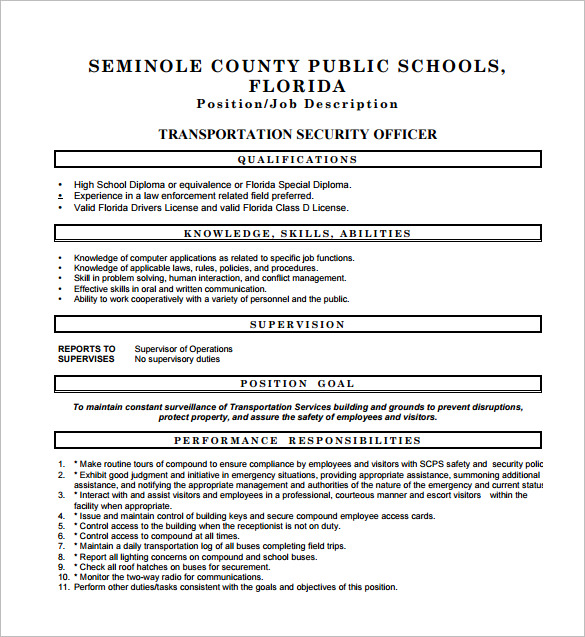 free security officer job description for transportation pdf download