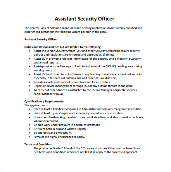 Security Officer Job Description Template 12+ Free Word, PDF Format