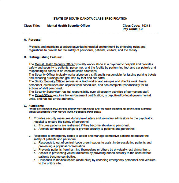 free mental health security officer job description pdf download