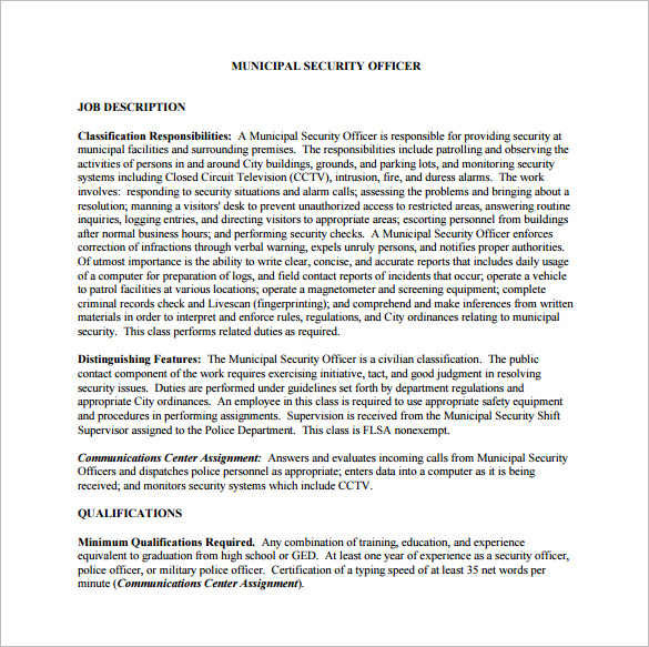 13+ Security Officer Job Description Templates Free Sample, Example