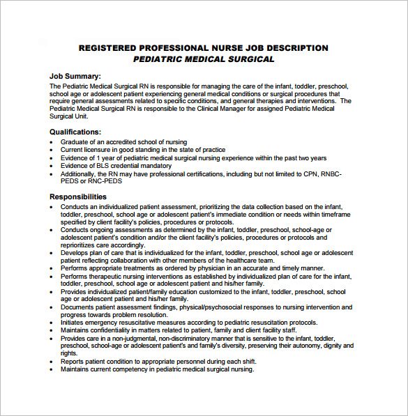 Registered Nurse Job Description Template 8 Free Word PDF Format 