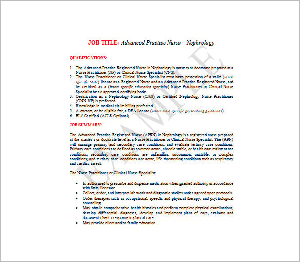 advance practice registered nurse job description free word template