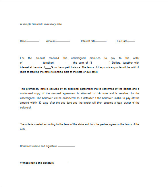 Free Secured Promissory Note Template