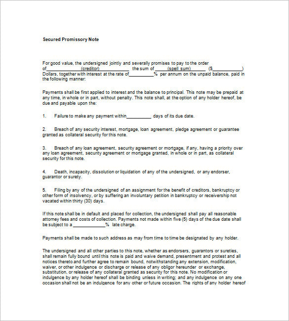 7+ Secured Promissory Note Free Sample, Example, Format Download!