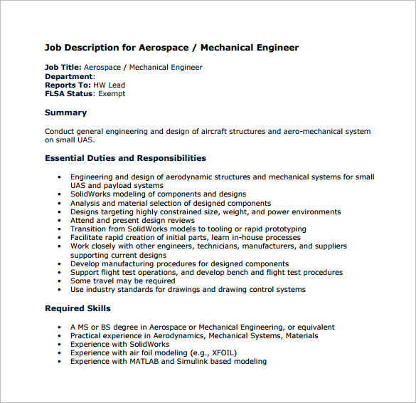 mechanical engineering job description for aerospace pdf free download