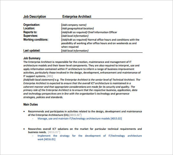 free enterprise architect job description pdf download