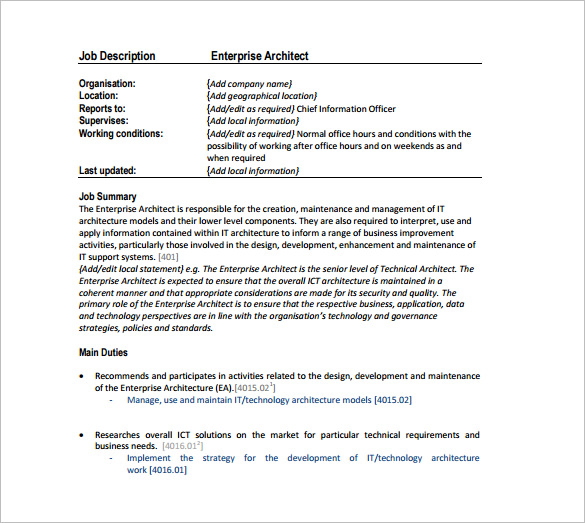 Architect Job Description Template 10+ Free Word, PDF Format Download!