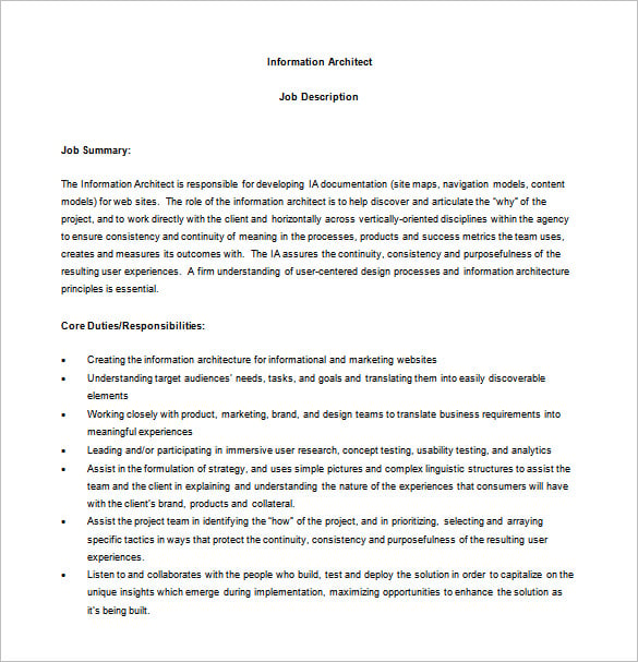 information architect job description in ms word free download