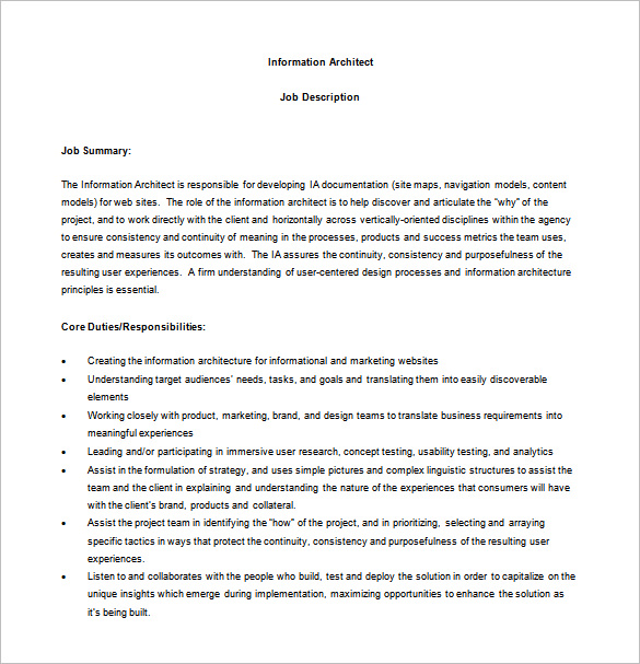 Information Architect Job Description In MS Word Free Download 