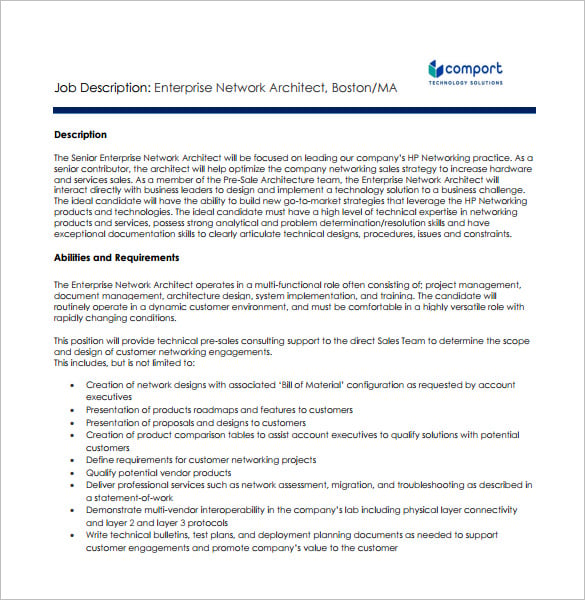 enterprise network architect job description free pdf template