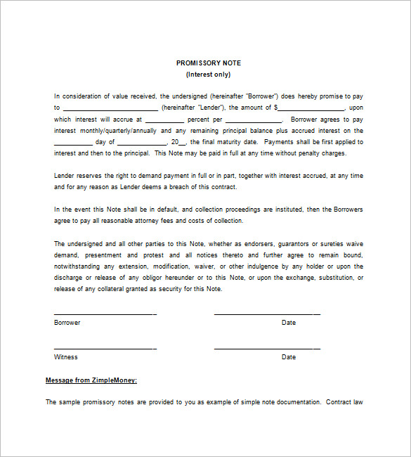 Free Promissory Note Template For Personal Loan