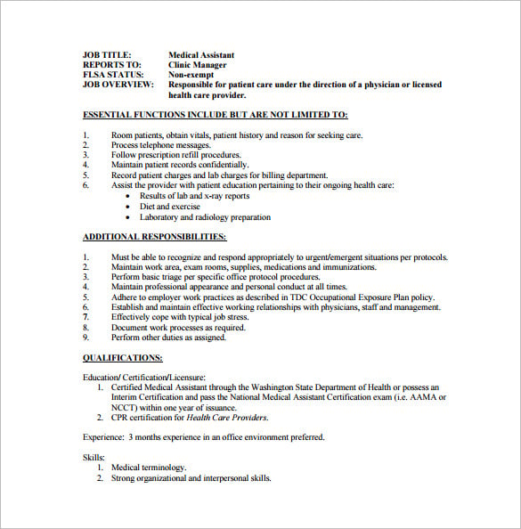 certified medical assistant job description free pdf template