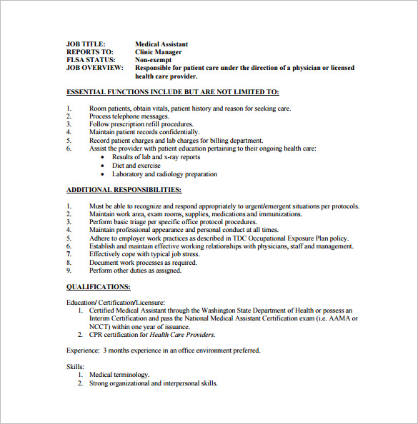 Medical Assistant Job Description Template - 9+ Free Word, Excel, PDF ...