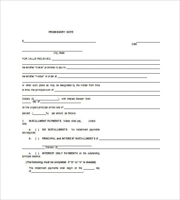 blank promissory note form