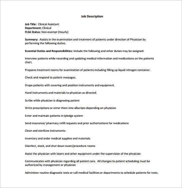 clinical medical assistant job description free pdf download