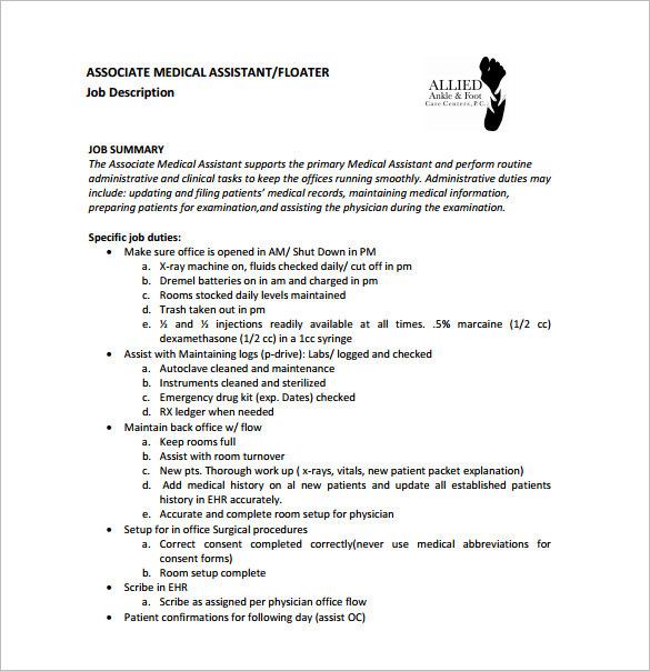 Medical Assistant Job Description Template 9 Free Word Excel PDF 