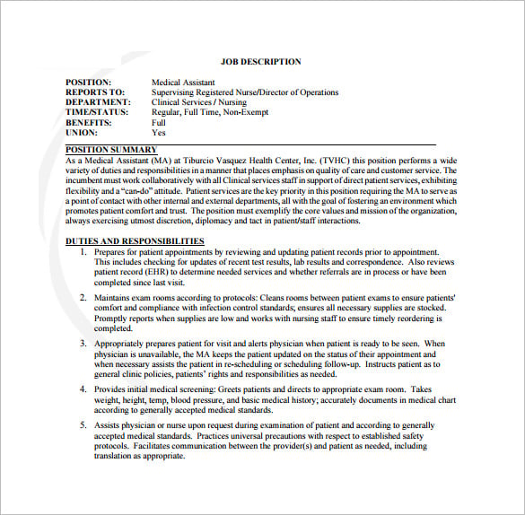 regestired medical assistant job description free pdf download
