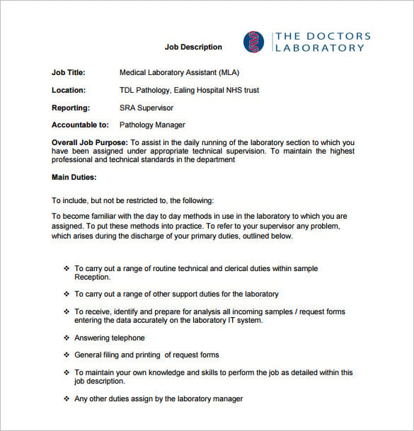medical laboratory assistant job description pdf free download
