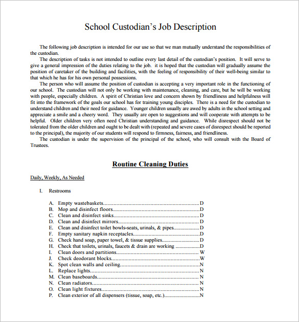 10+ Custodian Job Description Templates Free Sample, Example, Format Download!