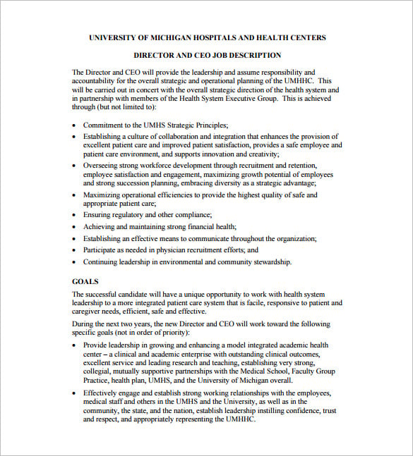 hosptal ceo job description free pdf download
