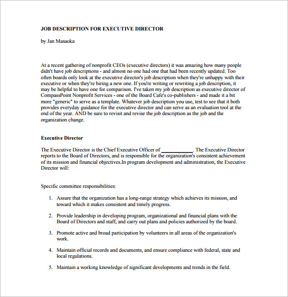 Executive Director Job Description Non Profit Salary : Chief Operating Officer Job Description: Salary, Skills ... - There also is a heavy emphasis on program evaluation.